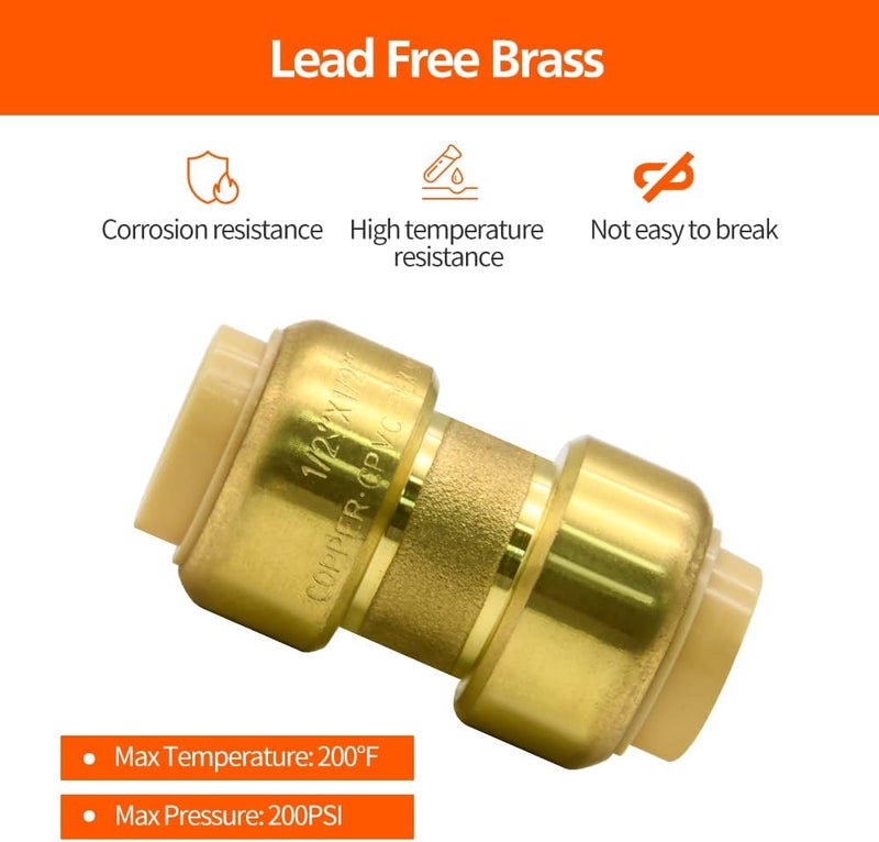 Ruby Q 2 Pack Push-to-Connect Plumbing Fittings, 1/2" Pushfit Straight Fittings with Disconnect Clip for Copper, PEX, CPVC Pipe - Image 4